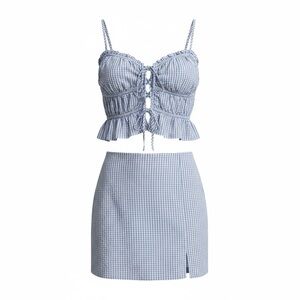 CUTE Blue Gingham Skirt Set
